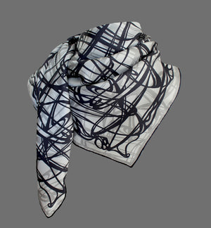 White and Black, Celtic Swirls 110cm Square Silk Scarf