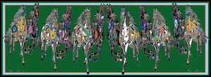 Galloping Horses in Kelly Green. Long Silk Scarves