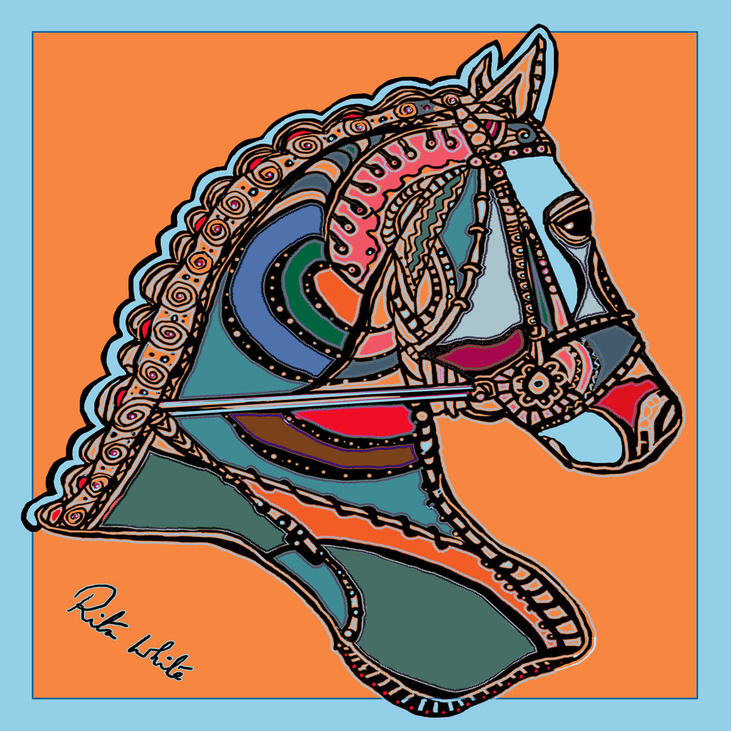 Horse Dressage in Orange, 45cm Square