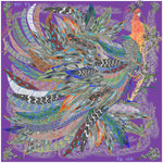 Proud Peacock Feathers in Light Purple, 100% Silk Scarf, Large Square