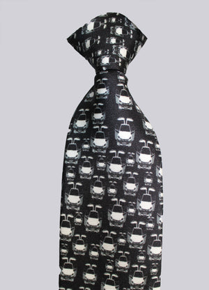 Adult size, Black & White Cars 100% Silk Twill Tie