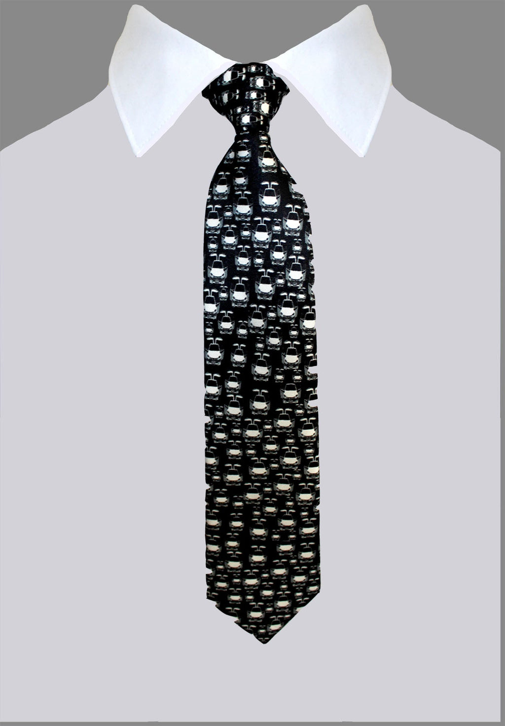 Boys size, Black & White Cars 100% Silk Twill Tie