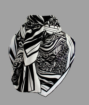 Black and White, Bridge of Triangles, 110cm Square Silk Scarf