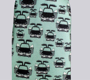 Boys size, Green Cars 100% Silk Twill Tie
