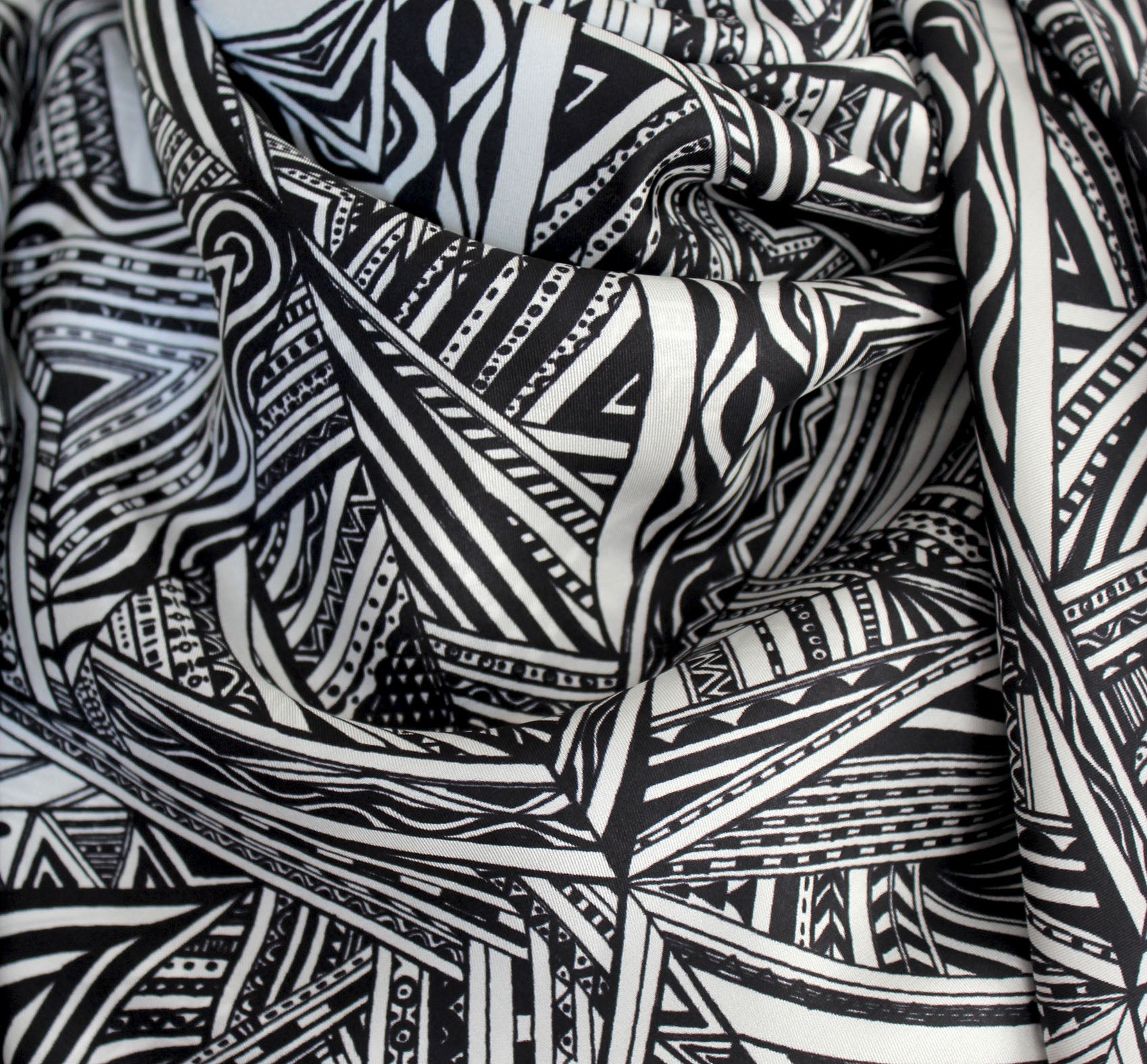 Black and White Intersectional Triangles 110cm Square Silk Scarf