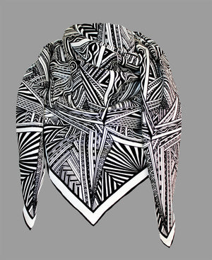Black and White Intersectional Triangles 110cm Square Silk Scarf