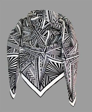 Black and White Intersectional Triangles 110cm Square Silk Scarf