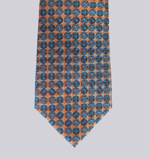 Boys size, Orange & Blue Footballs, 100% Silk Twill Tie