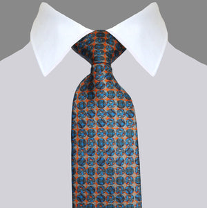 Boys size, Orange & Blue Footballs, 100% Silk Twill Tie