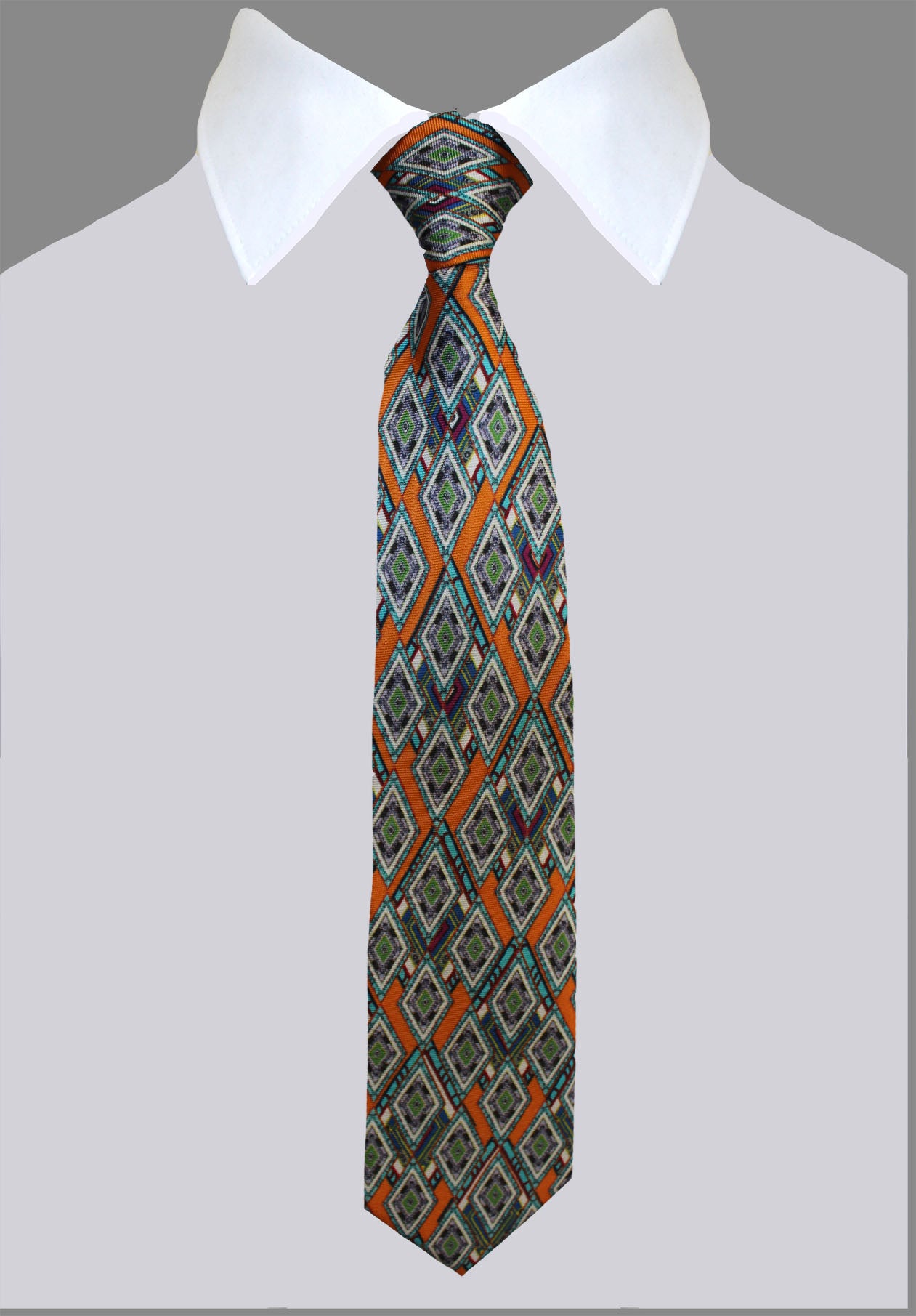 Boys, Orange Diamonds, 100% Silk Twill Tie