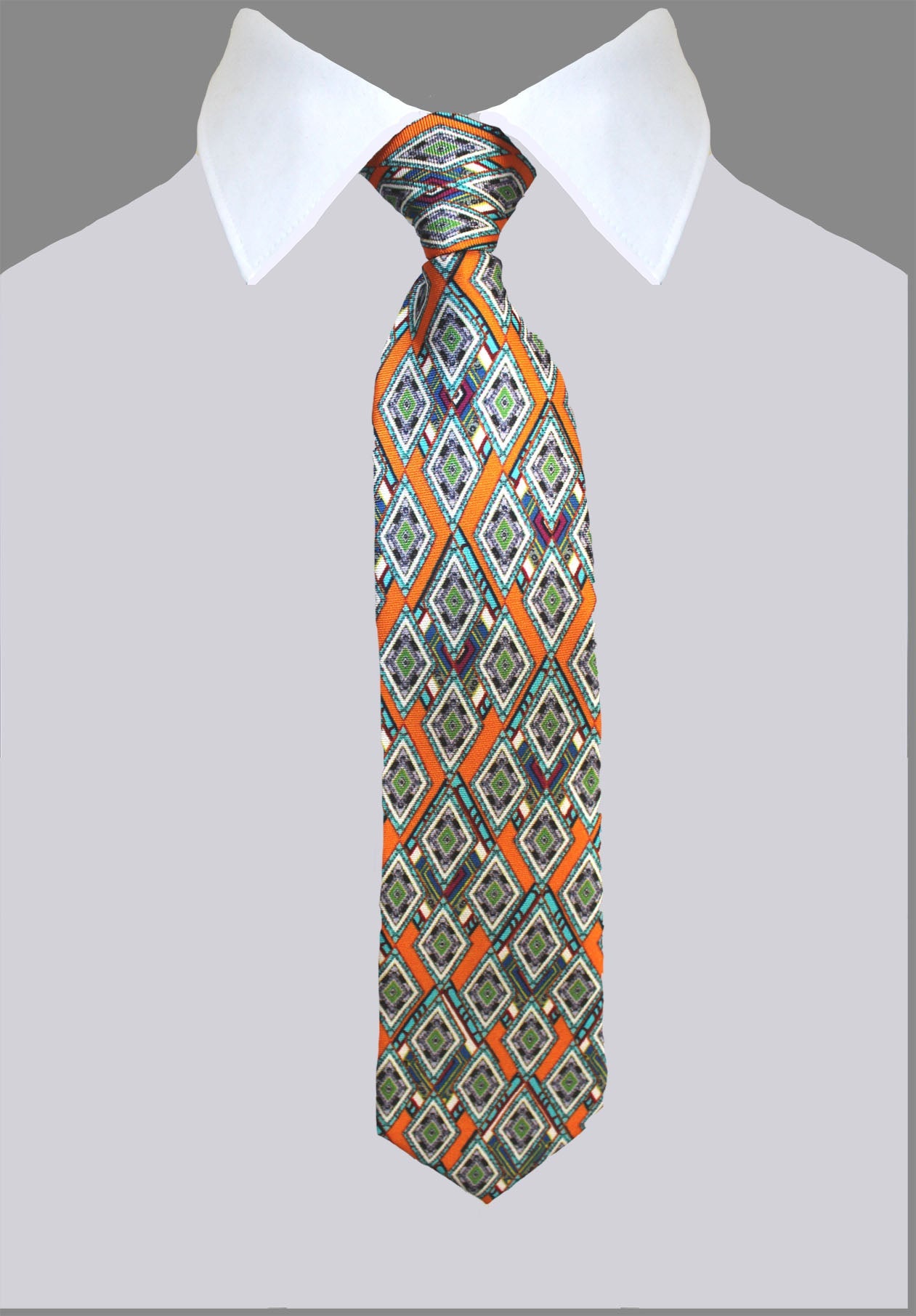 Adult size, Orange Diamonds, 100% Silk Twill Tie