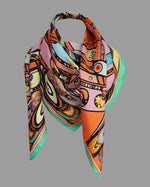 Life in Orange & Pink, 110cm Square Silk Scarf