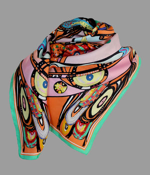 Life in Orange & Pink, 110cm Square Silk Scarf