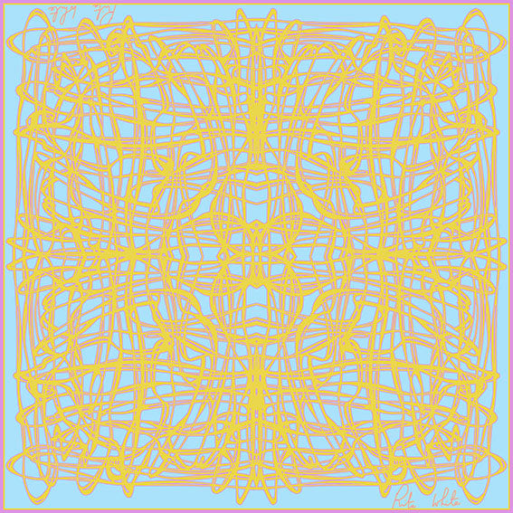 Celtic Swirls in Yellow in Blue, 110cm Square Silk Scarf