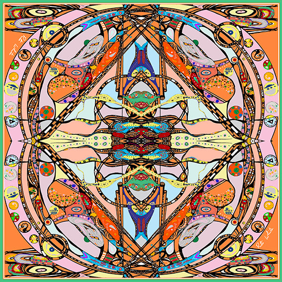 Life in Orange & Pink, 110cm Square Silk Scarf