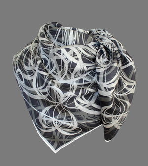 Black and White, Smoke Signals, 110cm Square Silk Scarf