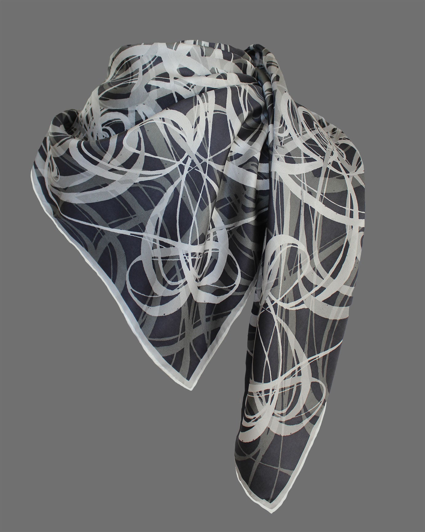 Black & White Smoke Signals. Long Silk Scarves