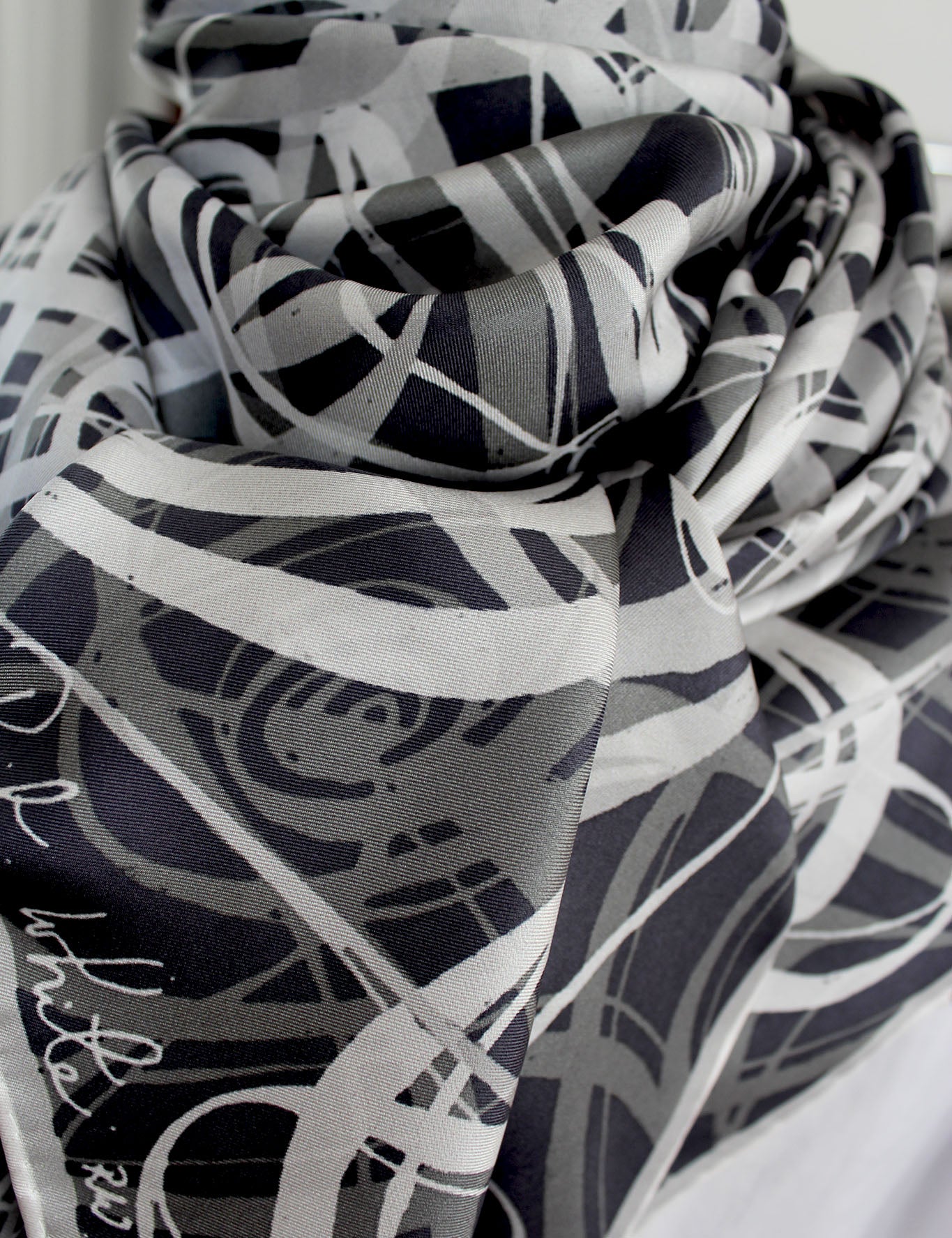 Black & White Smoke Signals. Long Silk Scarves