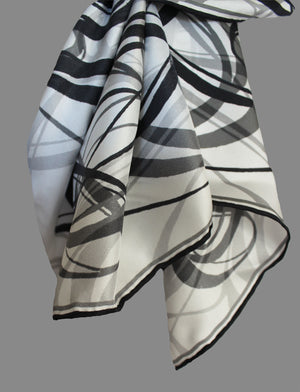 White & Black Smoke Signals. Long Silk Scarves