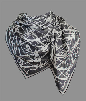 Black and White, Celtic Swirls 110cm Square Silk Scarf