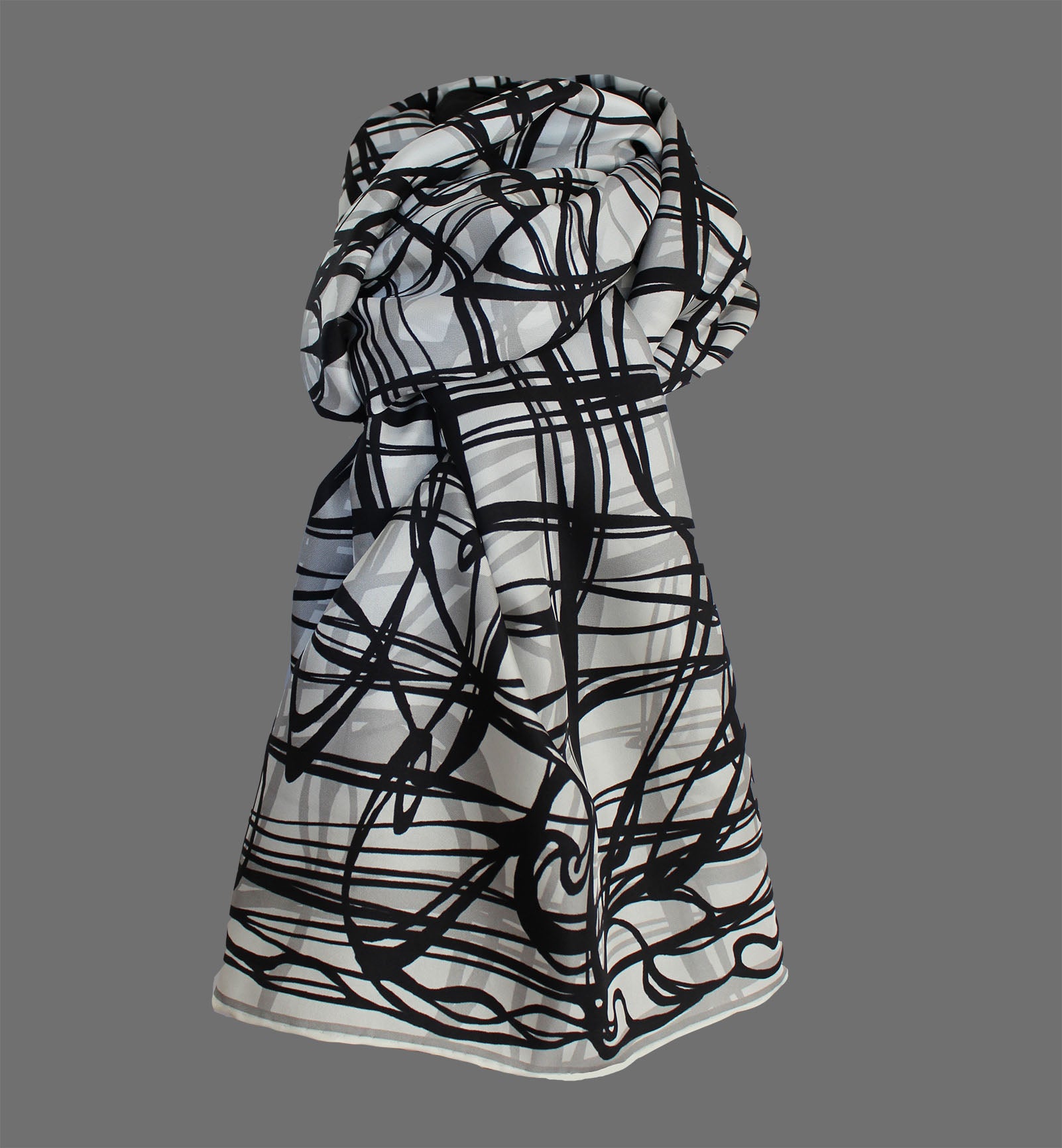 Black & White ,Celtic Swirls. Long Silk Scarves