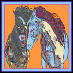 Horses in Love in Orange, 100% Silk Twill, 110cm Square