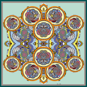 Green Circles, 100% Satin Silk, 100cm Square