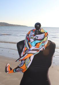 orange-birds-cotton silk large scarf-rita white irish designer