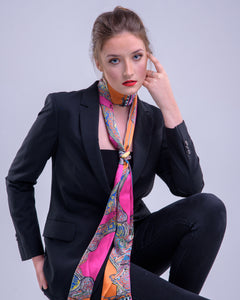 Pink Butterfly Print, Silk Twilly Scarf
