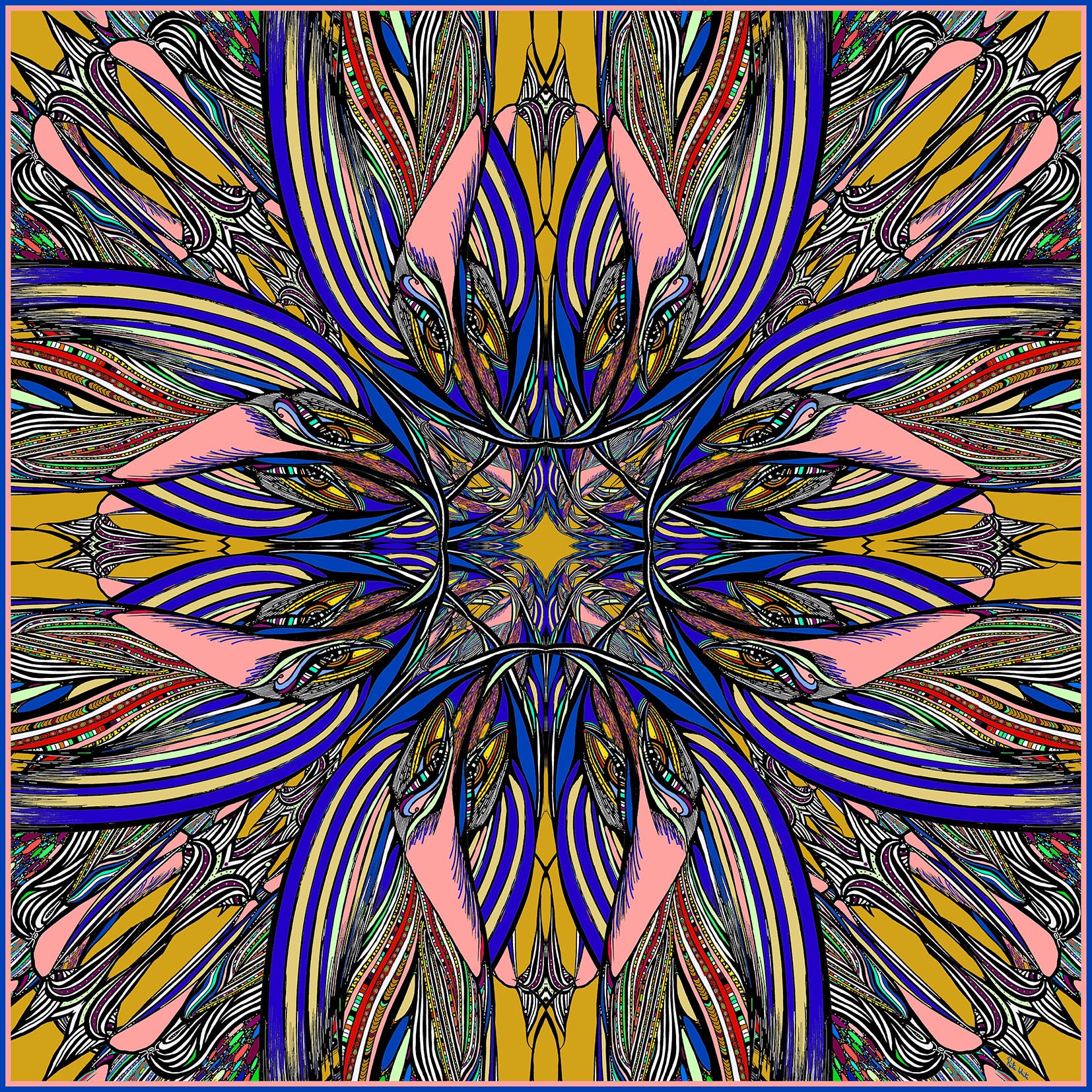 Two Birds in Gold, 110cm Square Silk Scarf