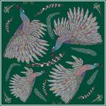 Proud Peacock Feathers in Green, 100% Silk Scarf, Large Square