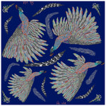 Proud Peacock Feathers in Navy, 100% Silk Scarf , Large Square