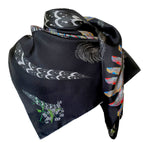 Proud Peacock Feathers in Black, 100% Silk Scarf, Large Square