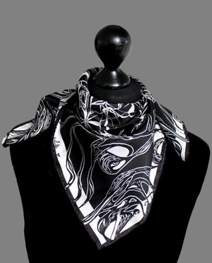 Windy Day, Black and White, 100% Silk Twill, 70cm Square