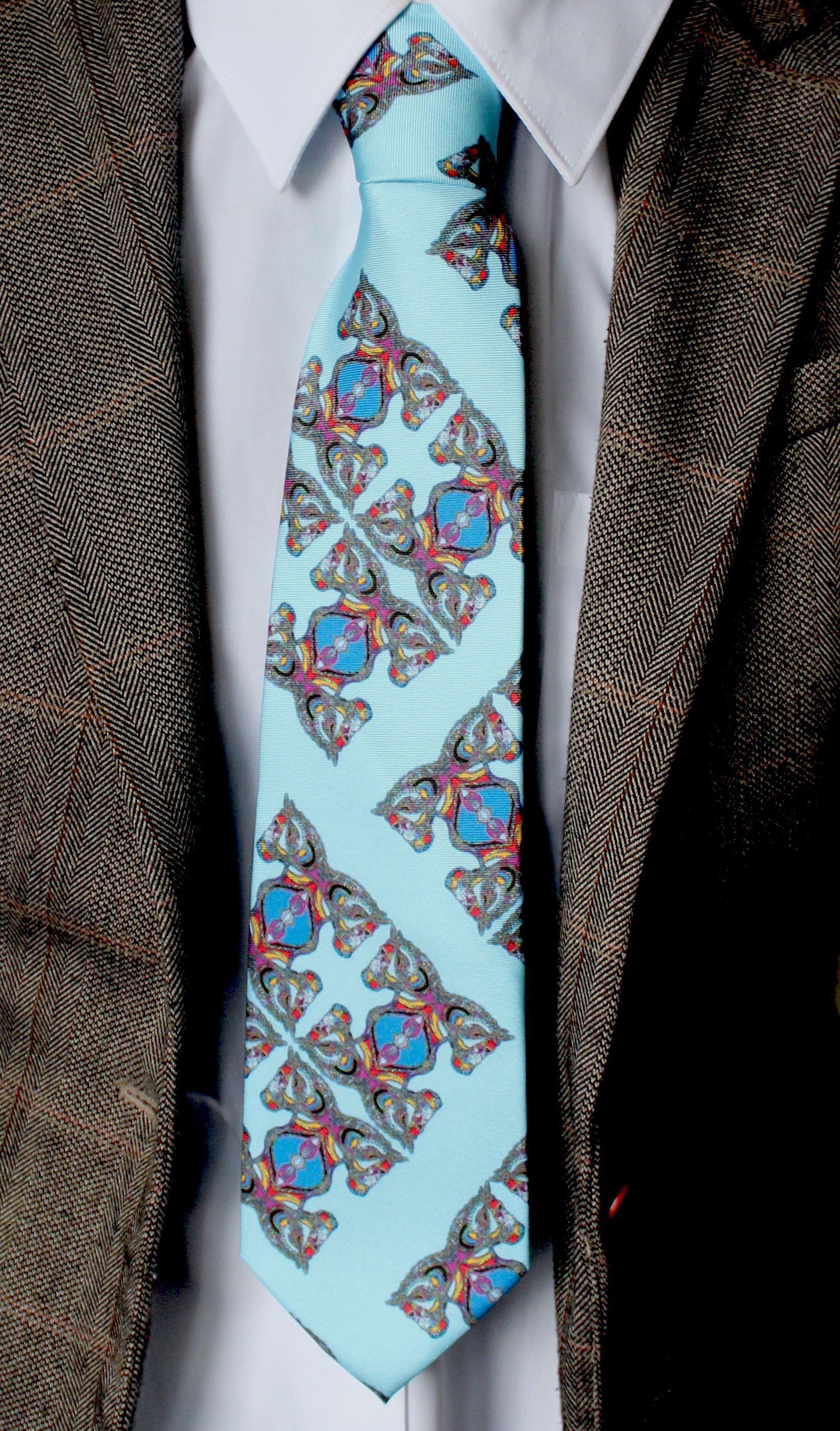 Blue Horse Corsage Design, 100% Silk Twill Tie