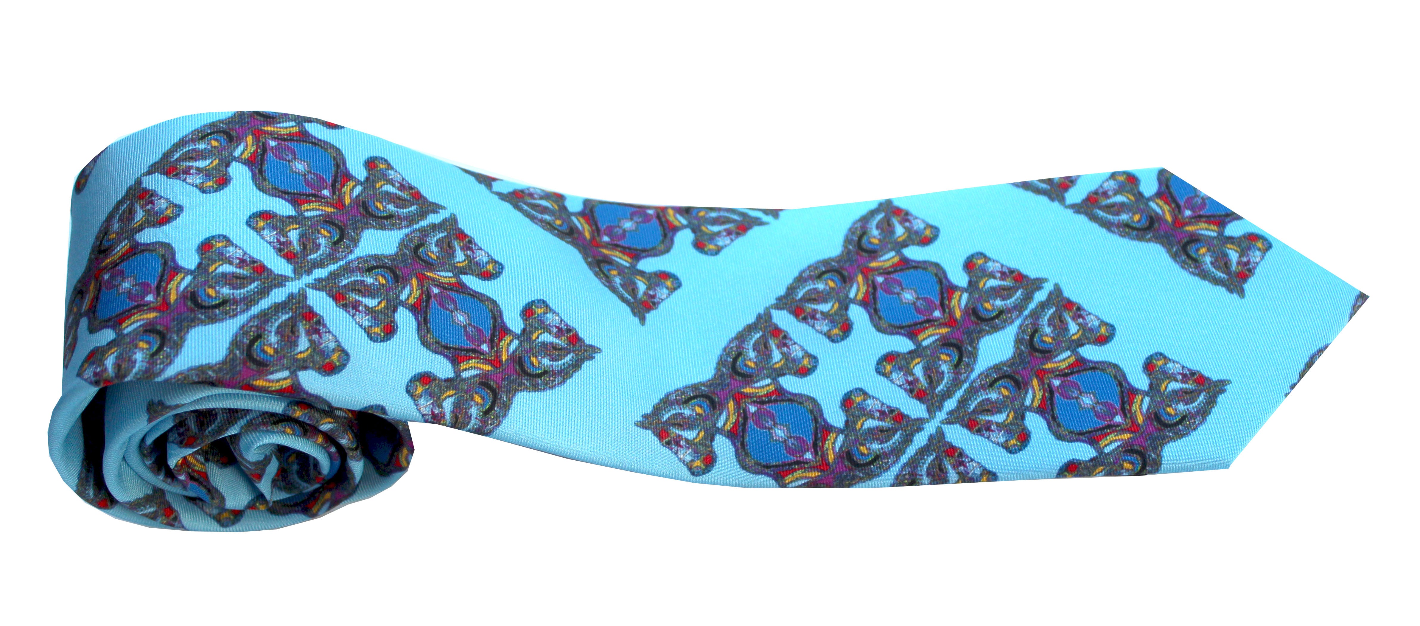 Blue Horse Corsage Design, 100% Silk Twill Tie