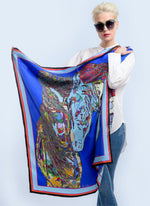 Horses in Love in Royal Blue,100% Silk Twill, 110cm Square