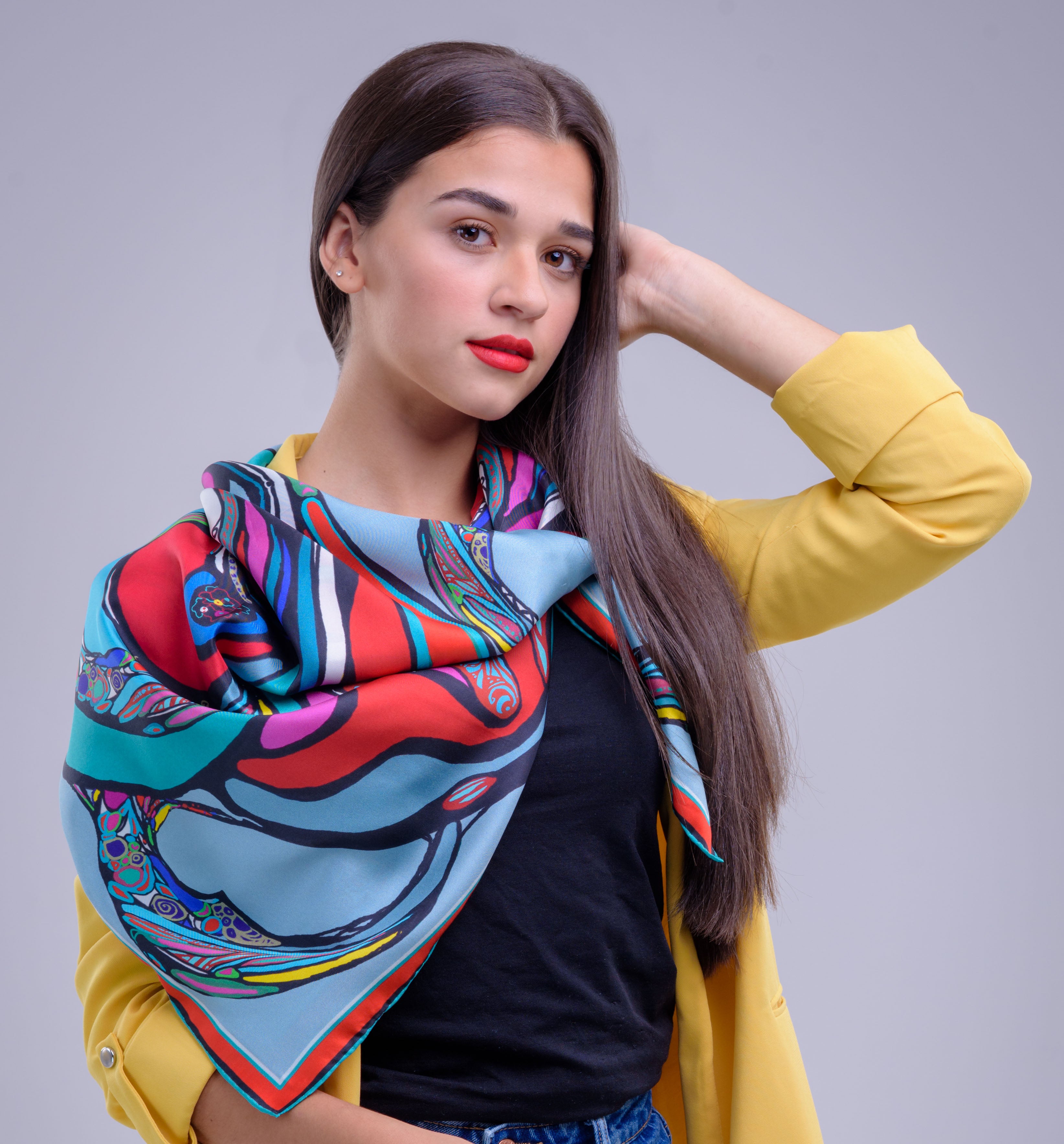 Boomerang Blue Silk Scarf