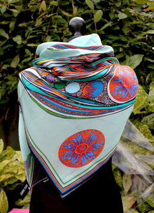 bowing birds-cotton/silk large scarf-ritawhite designer