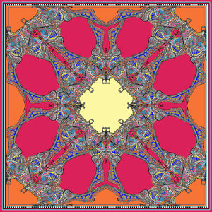 Orange/Pink Butterflies, 'The Emily', 100% Satin Silk, 110cm Square