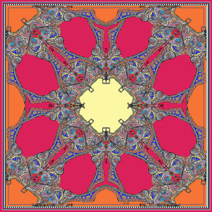 Orange/Pink Butterflies, 'The Emily', 100% Satin Silk, 110cm Square