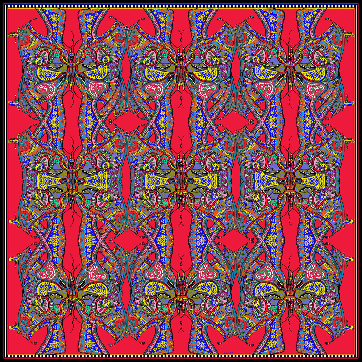 Red Butterflies, 100% Satin Silk, 100cm Square