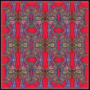 Red Butterflies, 100% Satin Silk, 100cm Square