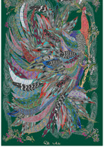 The Proud Peacock in Green. Long Silk Scarves