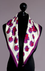 Pink/Purple, Roses in Cream, 100% Silk Twill, 70cm Square