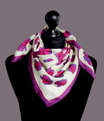 Pink/Purple, Roses in Cream, 100% Silk Twill, 70cm Square