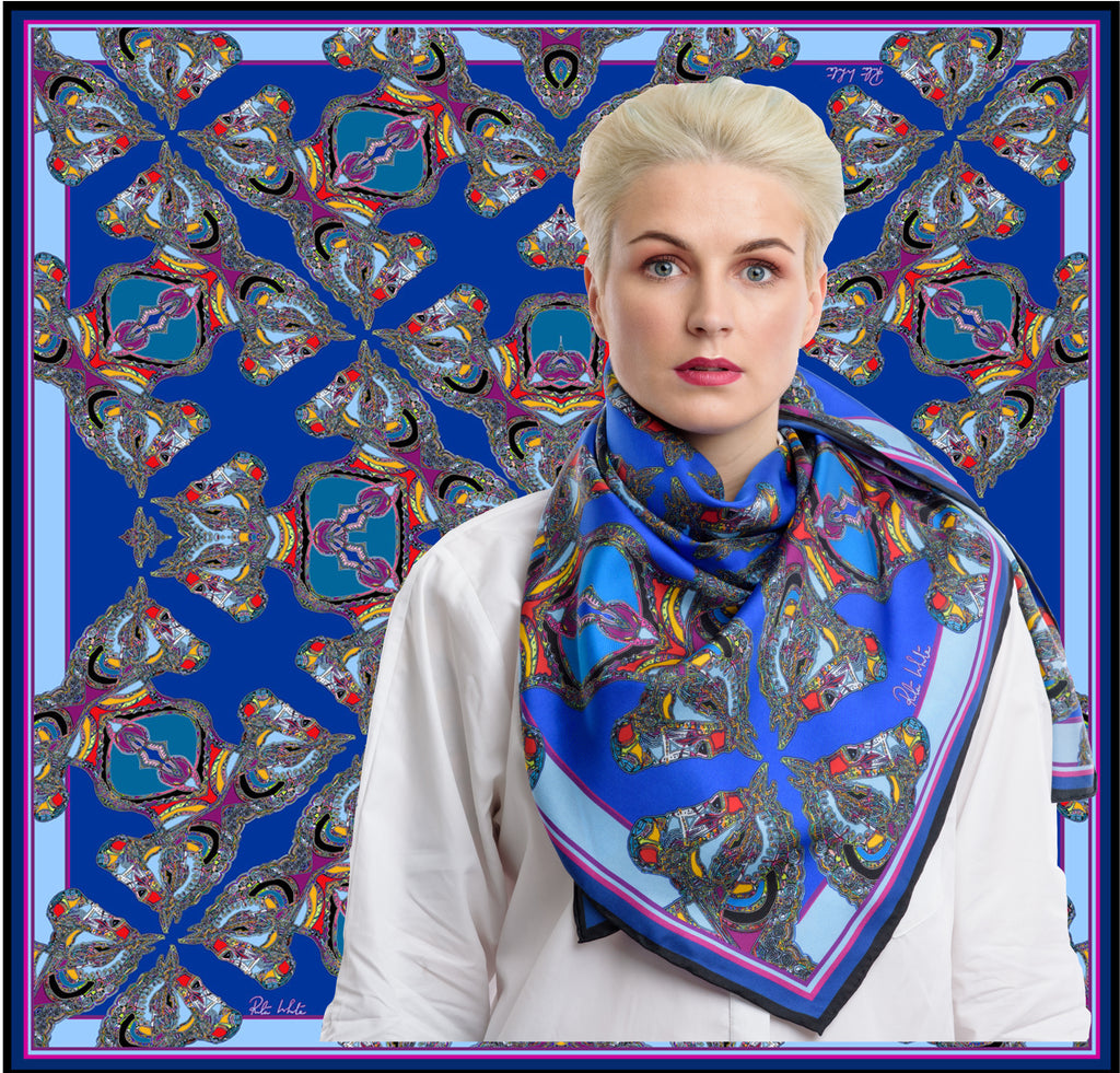 White flowers, birds and butterflies scarf