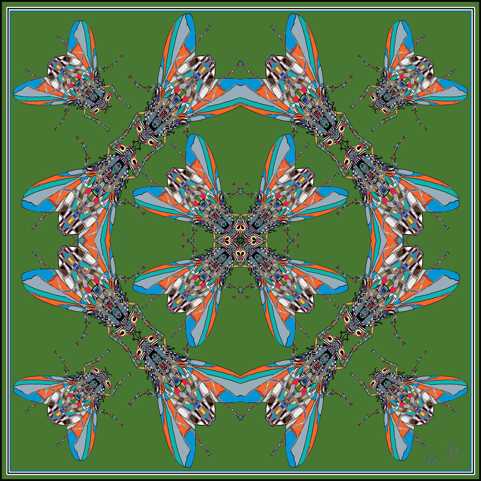 Summer Fly in Green, Silk Scarf