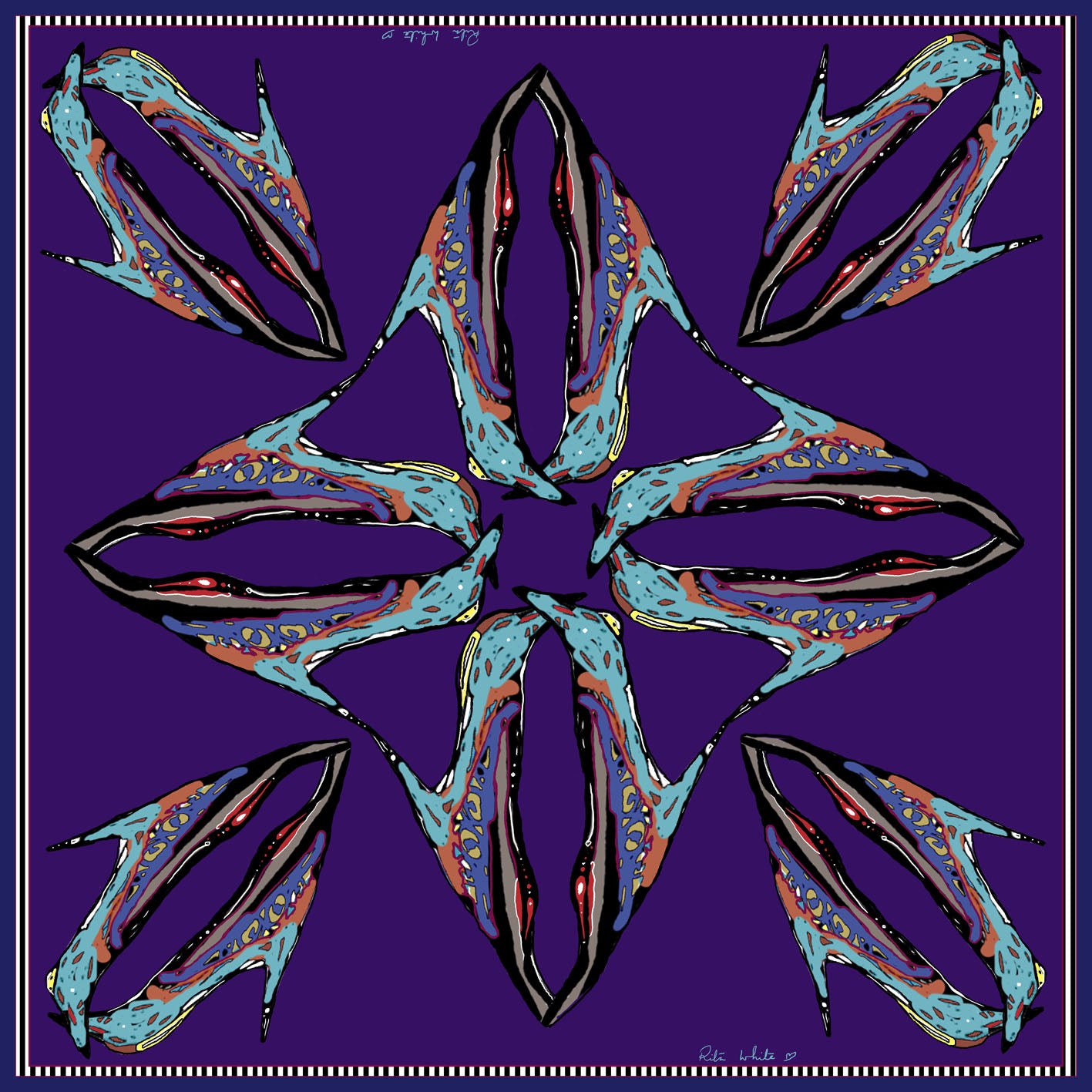 Purple Shoes, 100% Silk Twill, 70cm Square.