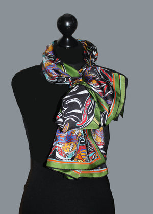 Green Beetle Walk,100% Silk Twill, Long Rectangular Scarf